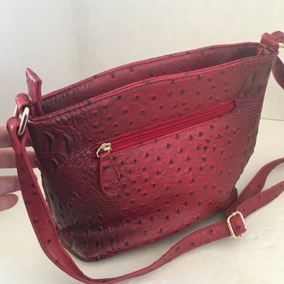 Red Croc Faux Leather Shoulder Bag Cross Body Shoulder Purse Cell Pocket Zipper - Picture 7 of 11